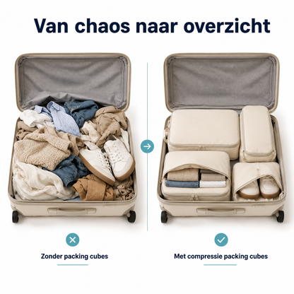 Foto die uitlegt hoe compression packing cubes werken.